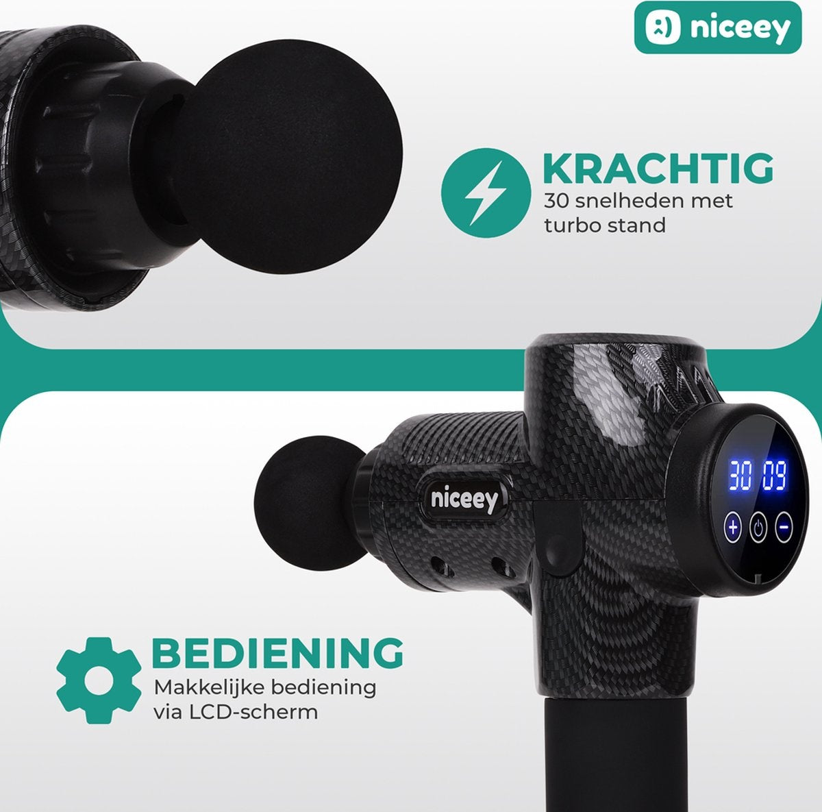 Masseur - Niceyy - Pistolet de massage musculaire - Sans fil - Noir