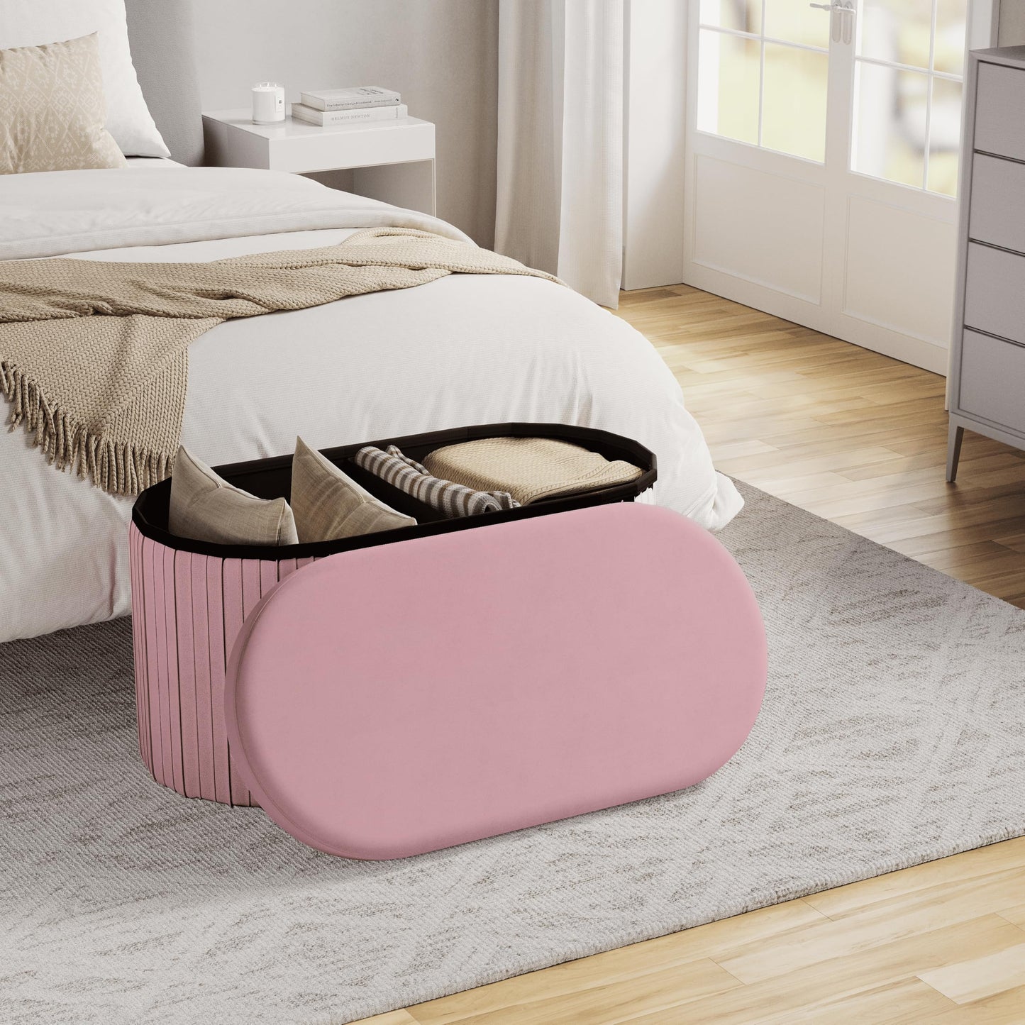 Banc de rangement Woltu - Pliable - 76 L - 76 x 38 x 38 cm - Rose pastel