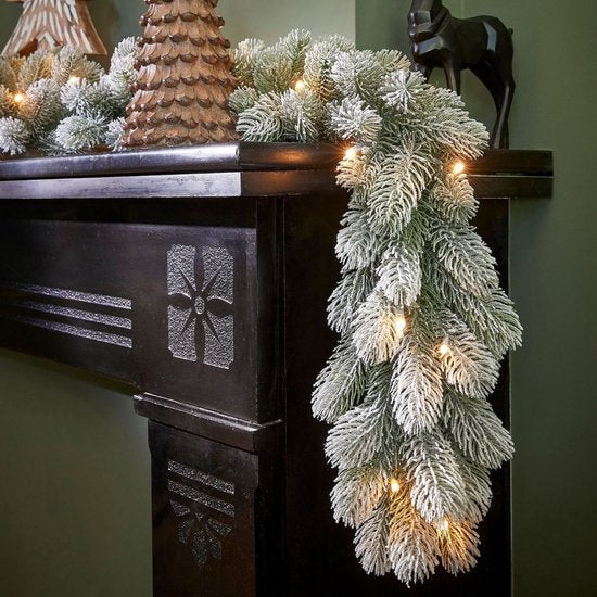 Black Box Trees Décorations de Noël Nagoya - Guirlande avec 40 ampoules LED blanc chaud et fonction minuterie - Guirlandes de Noël pour cheminée, escalier ou montant de porte - Vert givré - L 270 x Ø 20 cm