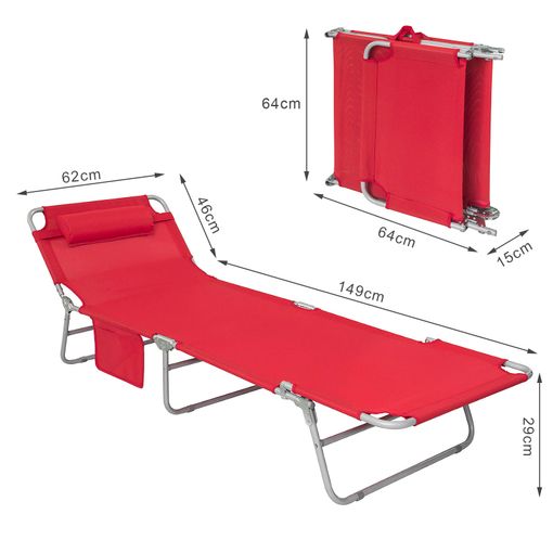 Chaises longues de jardin Sobuy - 2 pièces - Rouge - 195x62x29 cm