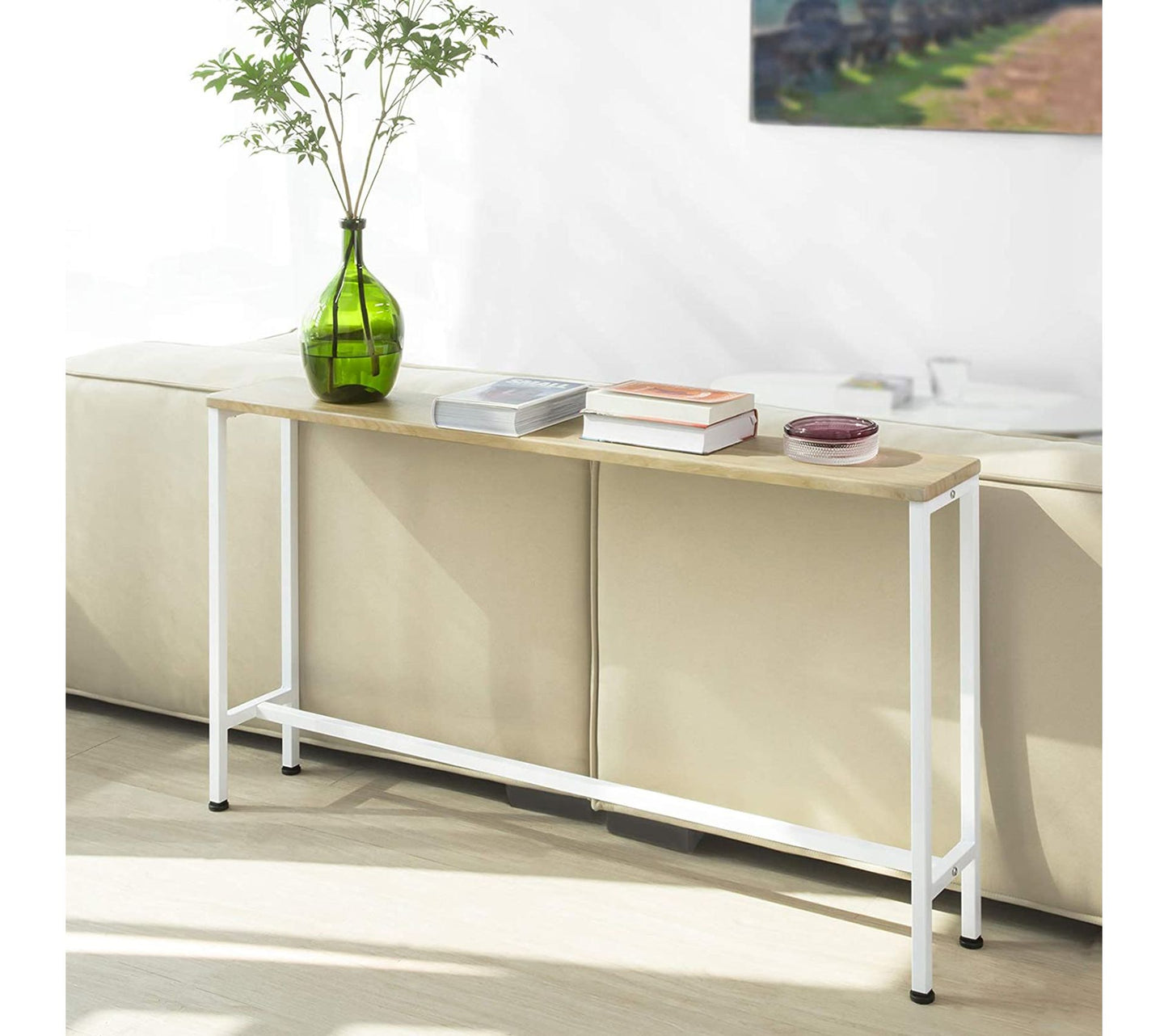 SoBuy Table console - Entrée métal - Naturel/Blanc - 120x65x20cm