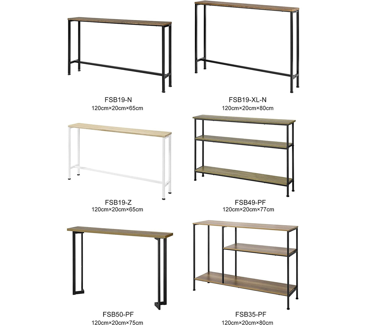 SoBuy Table console - Entrée métal - Naturel/Blanc - 120x65x20cm