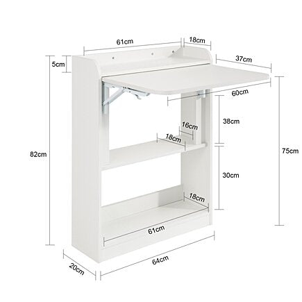 Bureau pliable - SoBuy - Commode rabattable - Avec étagères - 64 x 58 x 82 cm - Blanc