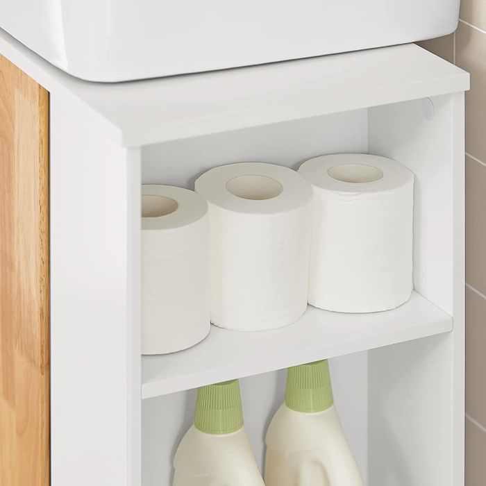 SoBuy - Meuble sous évier avec 1 porte et 2 compartiments latéraux - 60 x 30 x 60 cm - Max. 30KG - Blanc