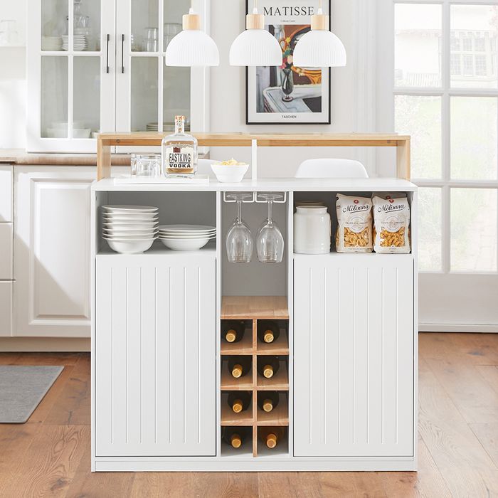 Sobuy Ilot de cuisine avec table intégrée - Blanc - 102x60x105 cm