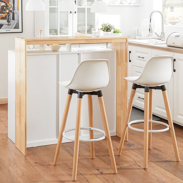 Sobuy Ilot de cuisine avec table intégrée - Blanc - 102x60x105 cm