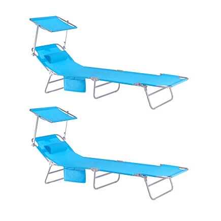Chaise longue set de 2, SoBuy, Coussin amovible, Toit ouvrant réglable, Bleu