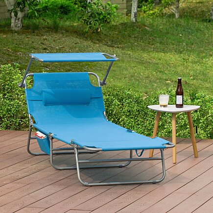 Chaise longue set de 2, SoBuy, Coussin amovible, Toit ouvrant réglable, Bleu