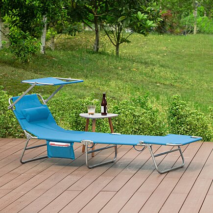 Chaise longue set de 2, SoBuy, Coussin amovible, Toit ouvrant réglable, Bleu