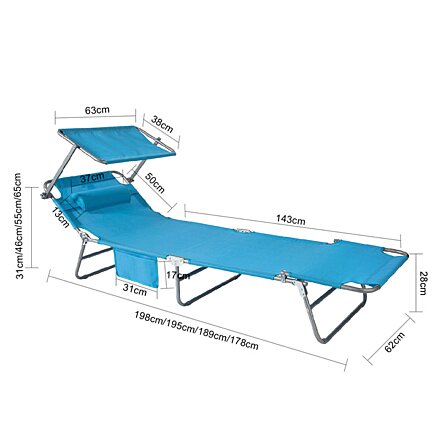 Chaise longue set de 2, SoBuy, Coussin amovible, Toit ouvrant réglable, Bleu