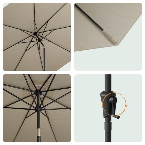 LifeGoods Parasol - Jardin - Ø350 cm - 30° inclinable - Imperméable - UPF50+ - Taupe