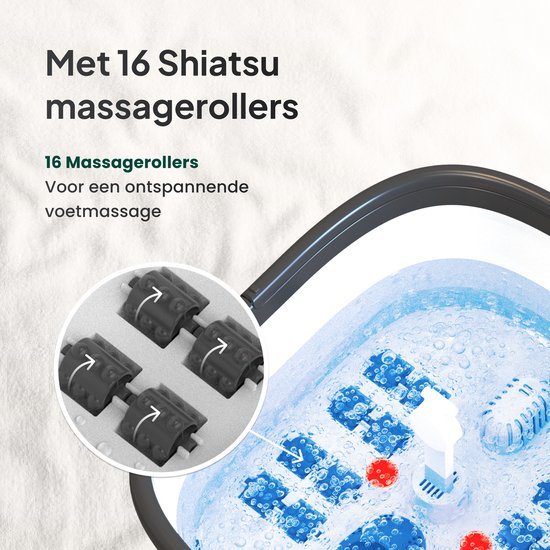 Bain de pieds Brixy - Rouleaux de massage manuels - Chauffe jusqu'à 45°C - Appareil de massage des pieds - Bain de pieds avec massage - Noir