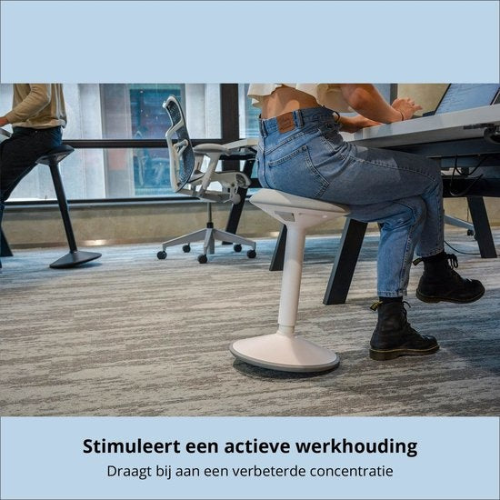 Backerz® Wiebelkruk Wit| Hoogte 55-80cm | Balanskruk | Zit-sta kruk | Ergonomische bureaustoel | zadelkruk