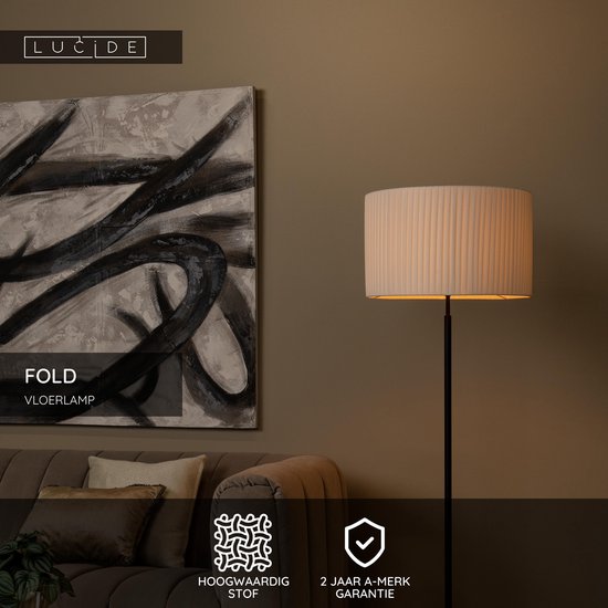 Lucide FOLD - Lampadaire - Ø 45 cm - 1xE27 - Blanc - Japandi