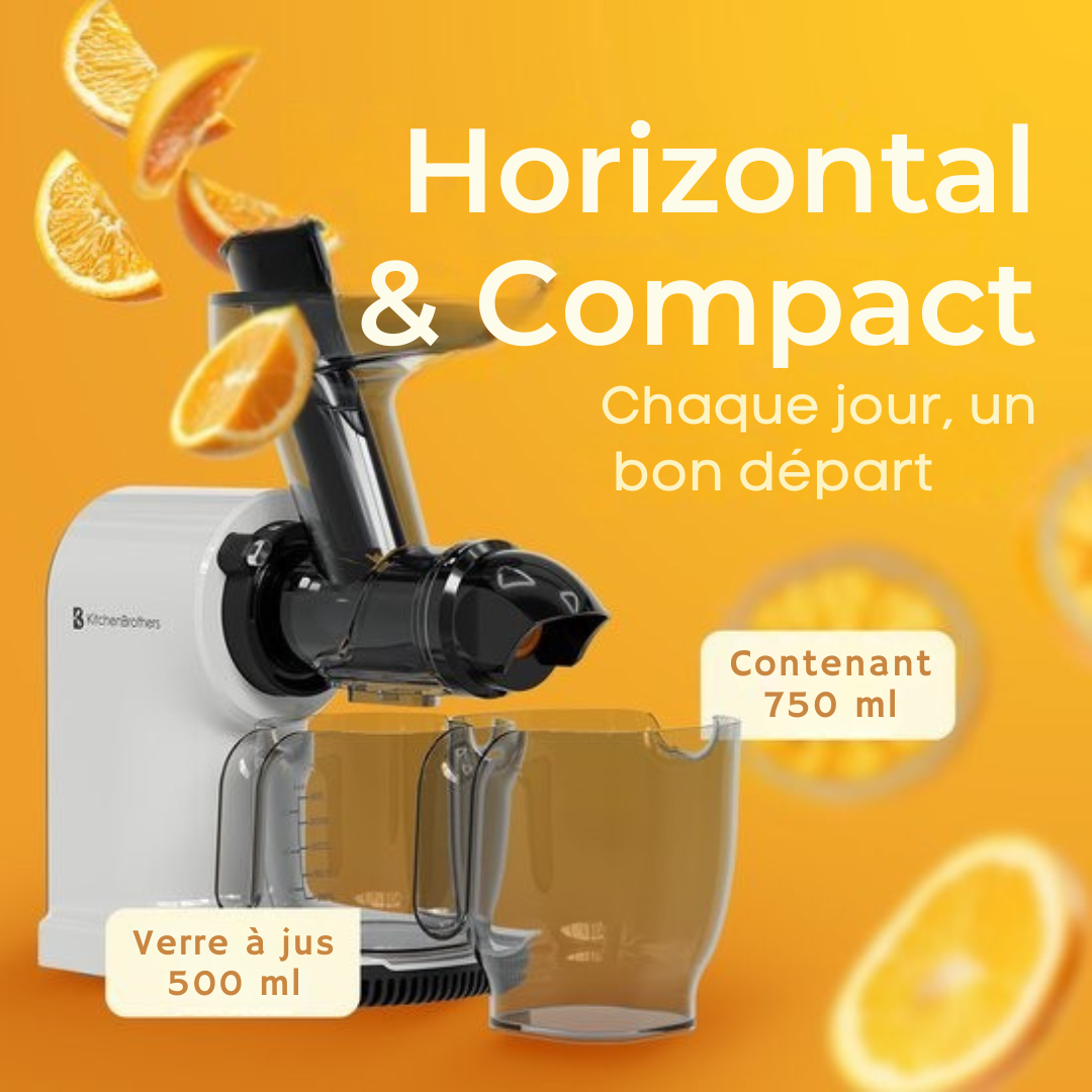 KitchenBrothers Extracteur de jus - Compact - Presse-agrumes - Presse-légumes et fruits - 45 mm - 500 ml - Blanc