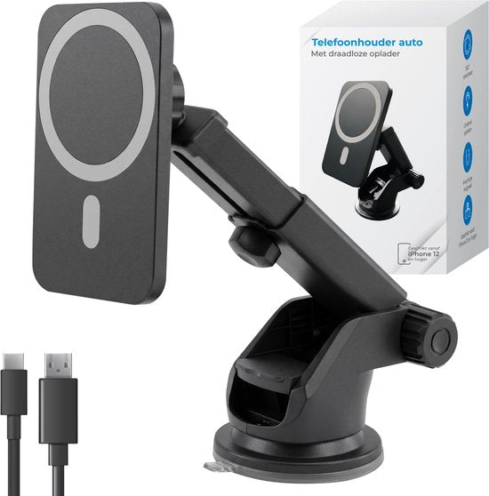 Supports de téléphone Nuvance pour voiture - Support de téléphone à ventouse - Compatible MagSafe - Câble USB-C inclus - Chargeur sans fil - Support de téléphone portable pour voiture