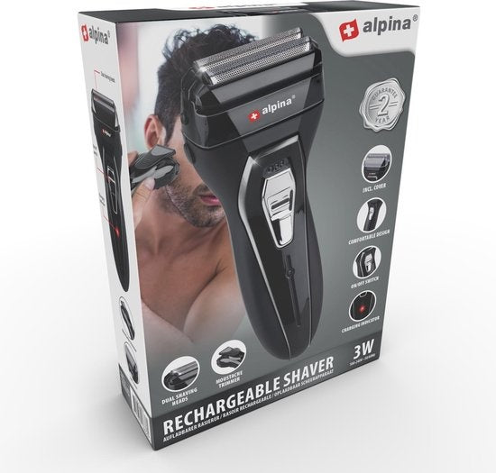 alpina Shaver with Trimmer - Rasoir - Tondeuse à barbe avec brosse de nettoyage et capuchon de protection