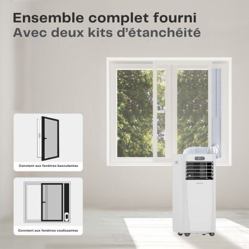 Climatiseur mobile Auronic - 3-en-1 - avec 2 kits de fixation pour fenêtres - Ventilateur - Déshumidificateur - 20 m²