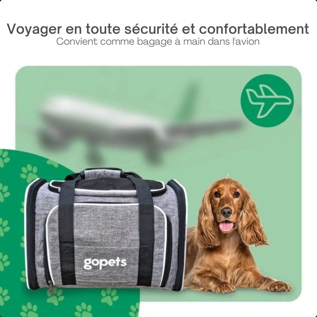 Sac de voyage pour chien et chat Gopets - Convient pour l'avion - Jusqu'à 9,5 kg - 46 x 28 x 28 cm - Gris