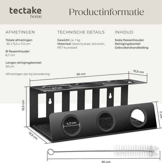 tectake® Porte-bouteilles de soda - Egouttoir pour bouteilles - Support pour bouteilles - Egouttoir - Acier inoxydable - Tapis d'égouttage amovible inclus - Pour 3 bouteilles