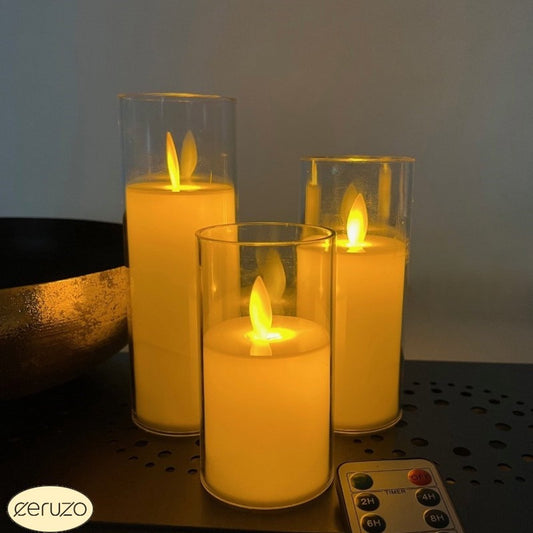 Bougie à Led avec boîtier - Flamme mobile - Télécommande - Lot de 3