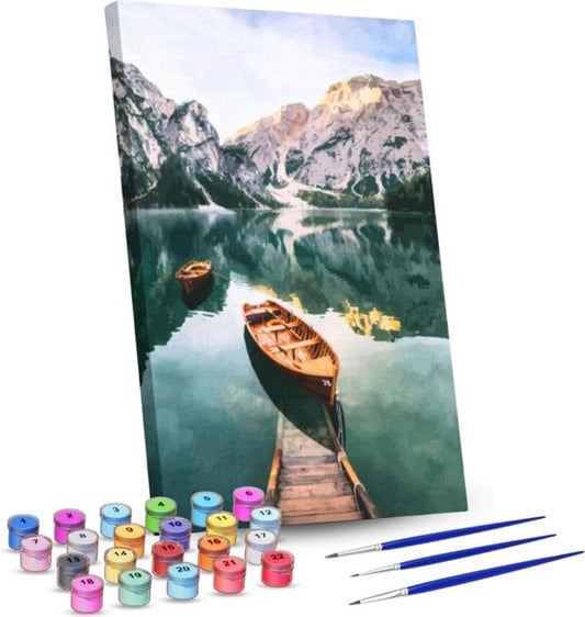 Rubye® Peinture par Numéros pour Adultes – Lac et Montagnes – Pinceaux Inclus – Toile de Peinture sur Toile – Coloriage par Numéro – 40x50cm