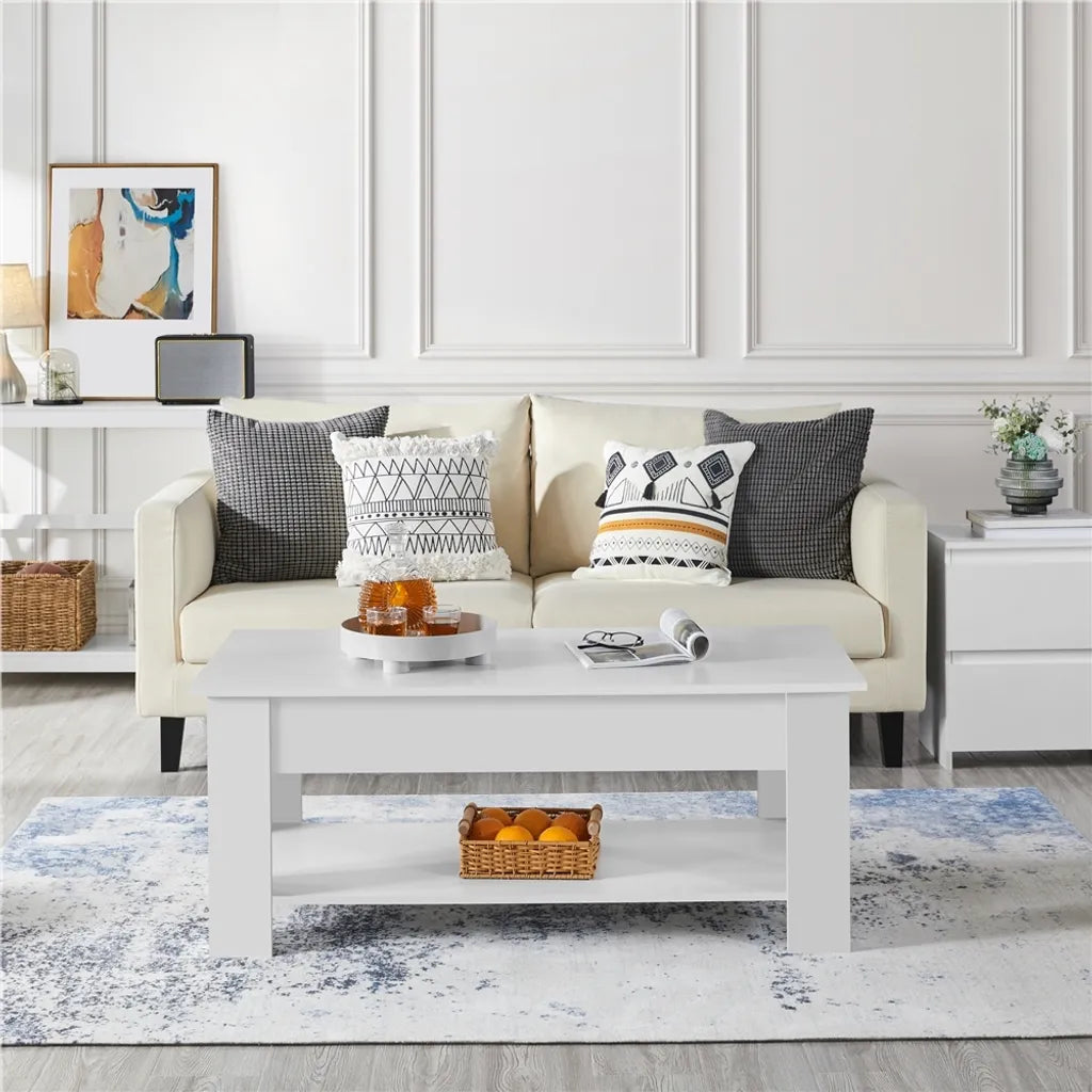 Table basse Yaheetech à hauteur réglable avec espace de rangement, 120 x 59 x 49,5 cm, blanche
