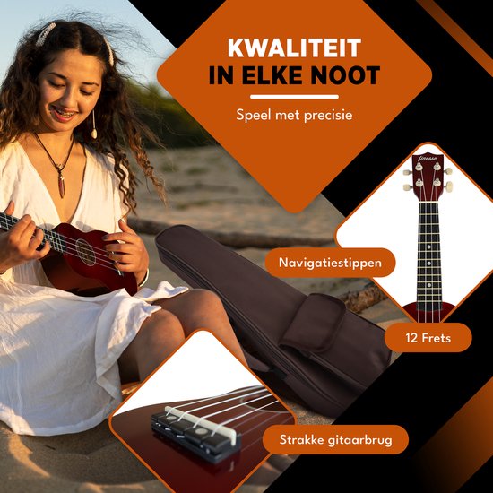 Finesse Ukulélé - Kit de démarrage - 21" - Ukulélé - Enfant - Instrument de musique - Bordeaux