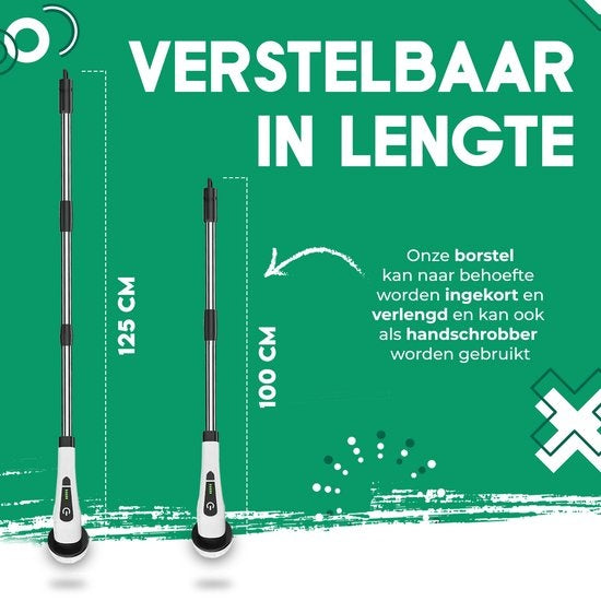 GoScrub® Cleaning King V1 - Brosse de nettoyage électrique - Brosse à récurer électrique - pour la salle de bain ou la cuisine - Brosse à récurer avec manche - 9 accessoires