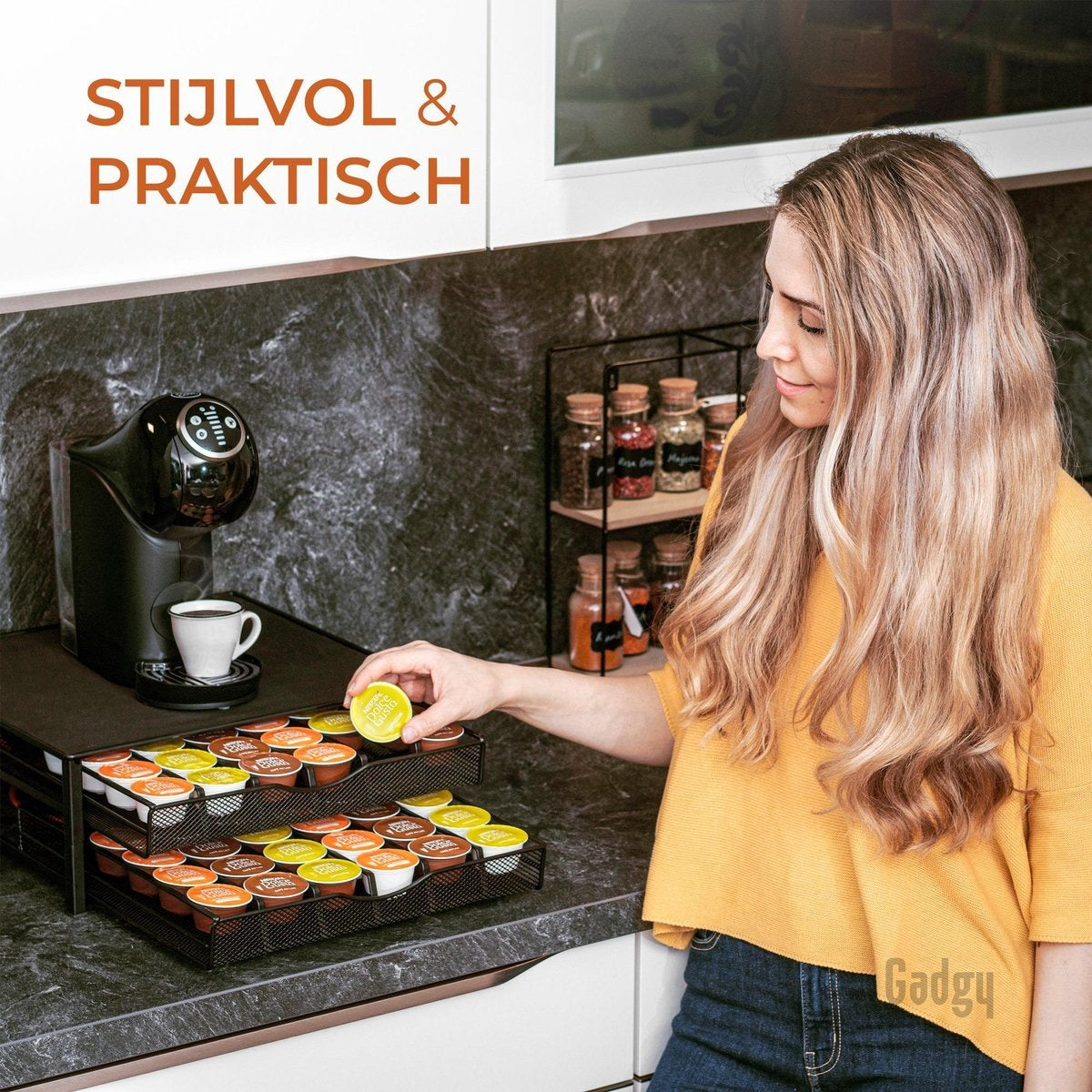 Adapté aux porte-capsules Dolce Gusto - Porte-capsules à café avec 2 tiroirs - 72 porte-capsules Dolce Gusto - antidérapant et anti-vibrations - cadeau de la fête des pères