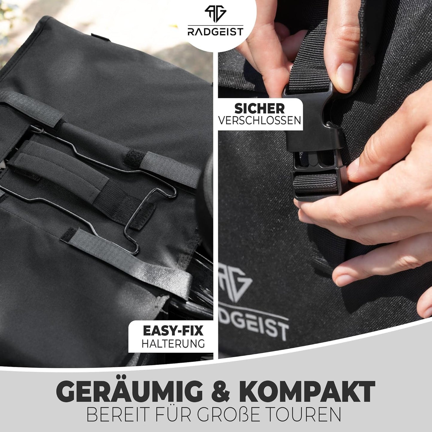 RADGEIST double sacoche vélo I Double sacoche vélo pour porte-bagages 30L I Fixation facile, double sacoche vélo noire