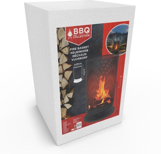 BBQ Collection Panier à feu avec pare-étincelles - Cheminée de jardin 44,5 x 72,5 cm - Cheminée d'extérieur avec piquet - Poêle à bois pour le jardin et la terrasse - Bol à feu d'extérieur - Acier au carbone