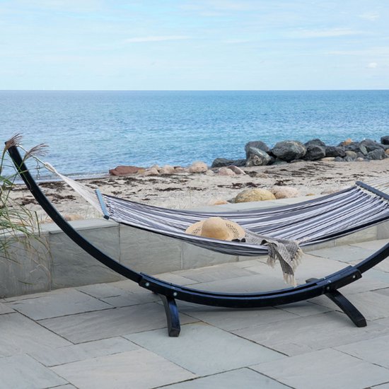 Hamac Tripoli avec armature en mélèze - 320 cm - coton et polyester - gris/noir