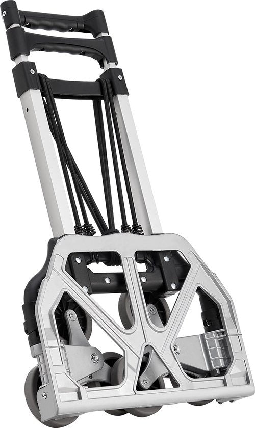 Chariot d'escalier pliant Juskys - de marche - Max. 80 kg - Gants et corde extensible inclus - noir/métal
