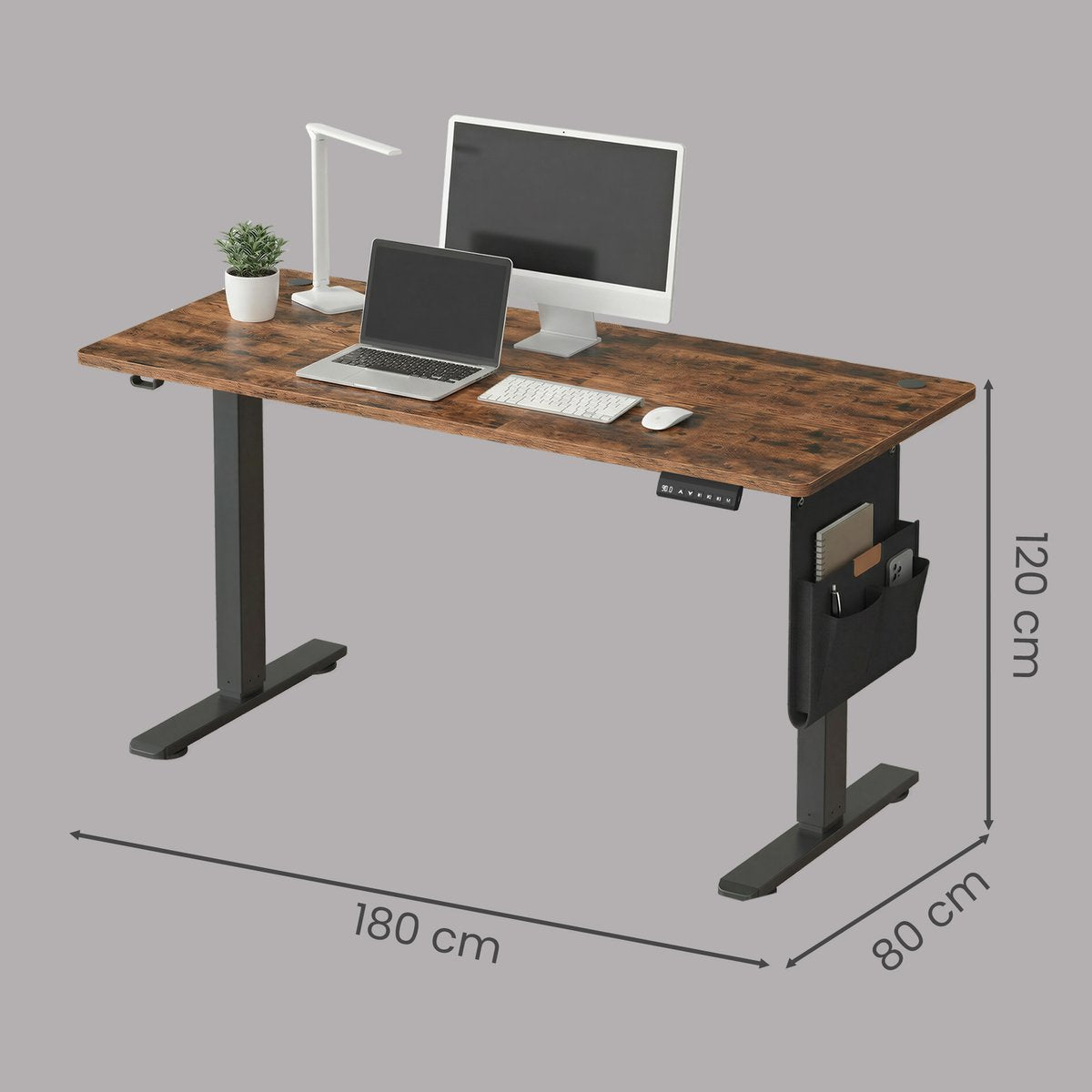 Bureau assis-debout électrique Ochama 180 x 80 cm - Noir-marron - 72-120 cm - Fonction mémoire