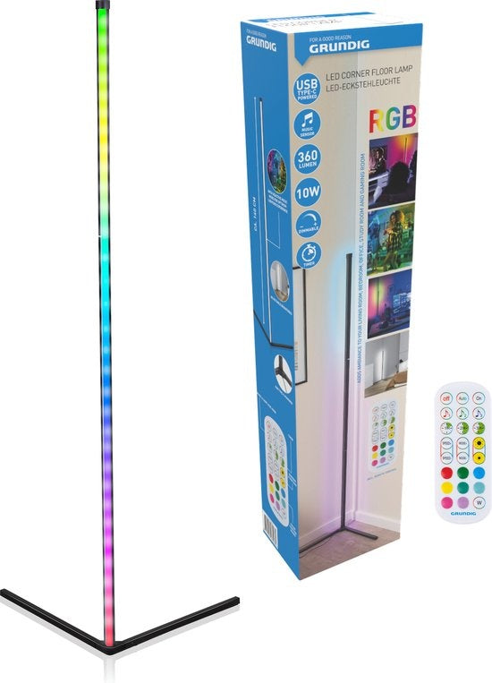 Lampe de sol à LED - Grundig - Lampadaire - 140cm - Dimmable RGBW et lumière blanche - Incl. télécommande et détecteur de musique