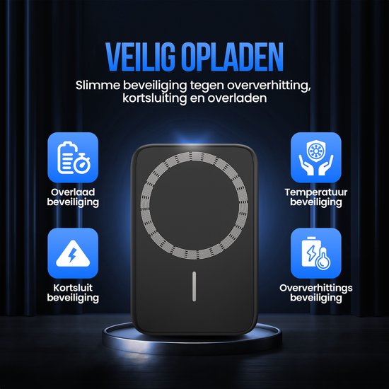 Strex Magsafe Powerbank - 12 000 mAh - Magnétique - Chargeur rapide Qi sans fil - Chargeur rapide 20W - USB-C - Indication LED - Powerbank universel adapté à iOS/Android entre autres.