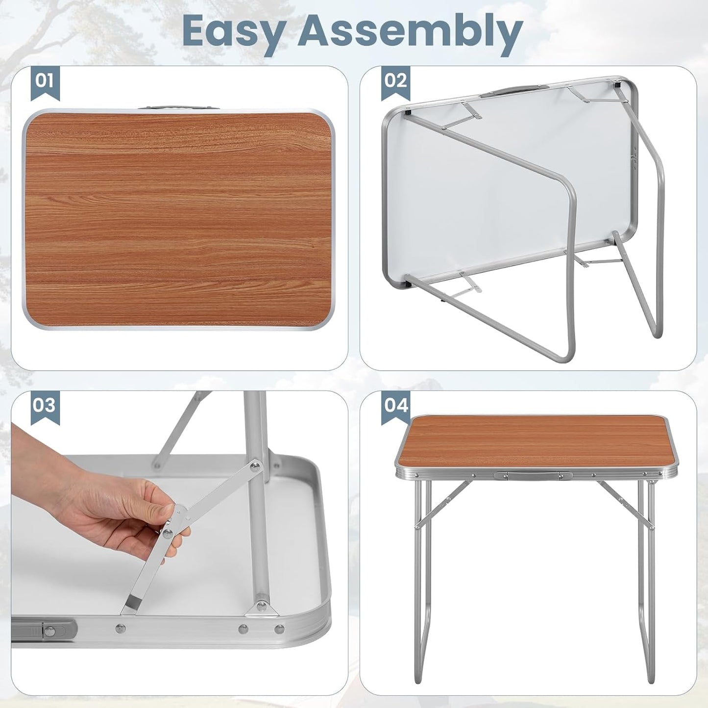 Table de camping Woltu - Max. 40 kg - 70 x 50 x 60 cm - Chêne