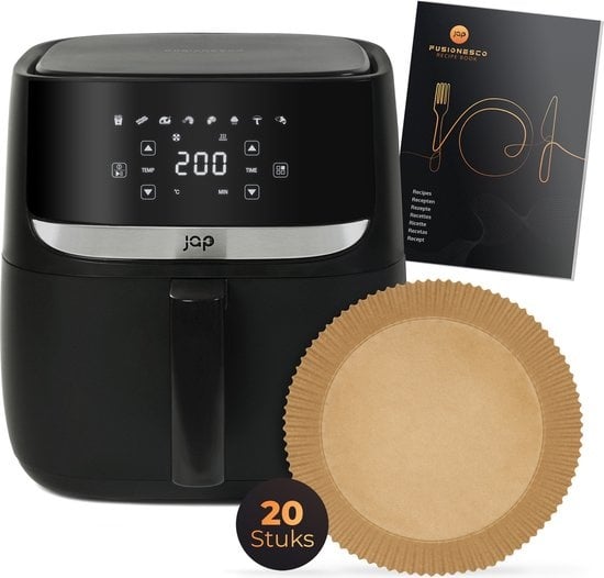 JAP Appliances Aspire - XXL Airfryer (5.6 litres) - 20 feuilles de papier sulfurisé incluses - 1, 2 à 6 personnes - Livre de recettes - 8 programmes automatiques - Grande friteuse à air chaud XL - Écran tactile numérique - Sans PFAS - 1700W