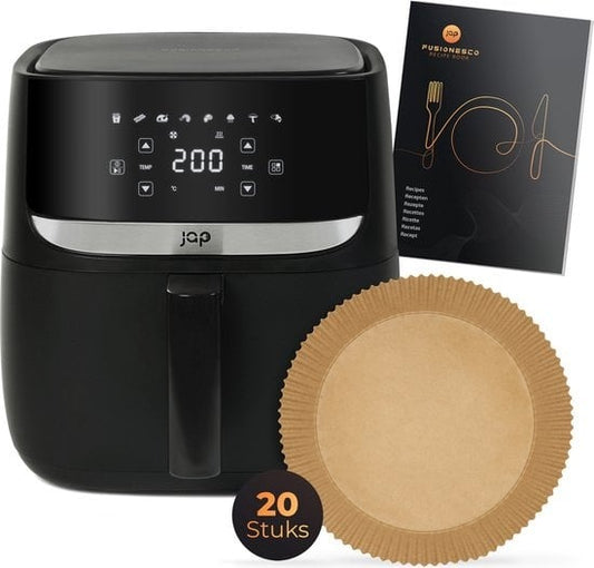 JAP Appliances Aspire - XXL Airfryer (5.6 litres) - 20 feuilles de papier sulfurisé incluses - 1, 2 à 6 personnes - Livre de recettes - 8 programmes automatiques - Grande friteuse à air chaud XL - Écran tactile numérique - Sans PFAS - 1700W