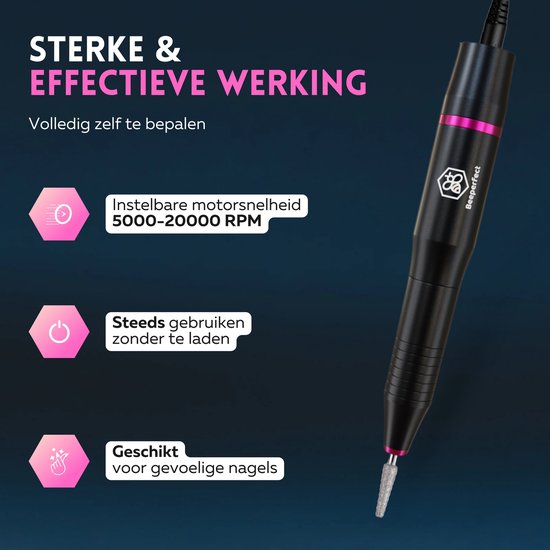 Beeperfect® Lime à ongles électrique - Routeur d'ongles - Ensemble manucure et pédicure - 12 embouts et 60 rouleaux de ponçage - 4 accessoires supplémentaires - Noir