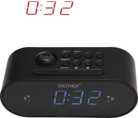 Radio-réveil Denver avec projection - Radio FM - Horloge de projection à 180° - Double alarme - CRP717 - Noir