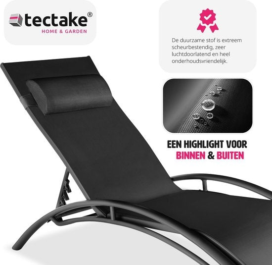 Tectake® Jeu de 2 chaises longues en aluminium - Chaises de jardin résistantes aux intempéries - Dossier réglable - Coussin de tête inclus