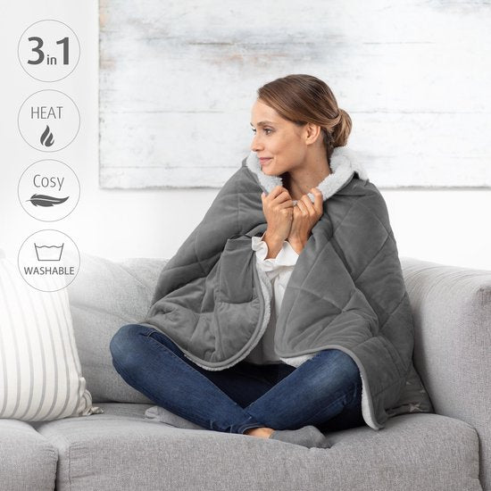 Decoways - Couverture électrique Medisana 3-en-1 HB 674 162 x 62 cm, grise