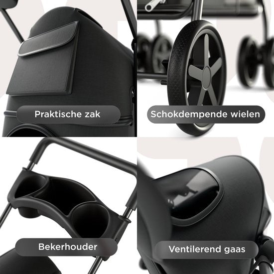 Trevopet® Dog Buggy Collapsible - Poussette - Buggy pour chiens de petite et moyenne taille jusqu'à 15 kg - Résistant à l'eau avec porte-gobelet - Noir