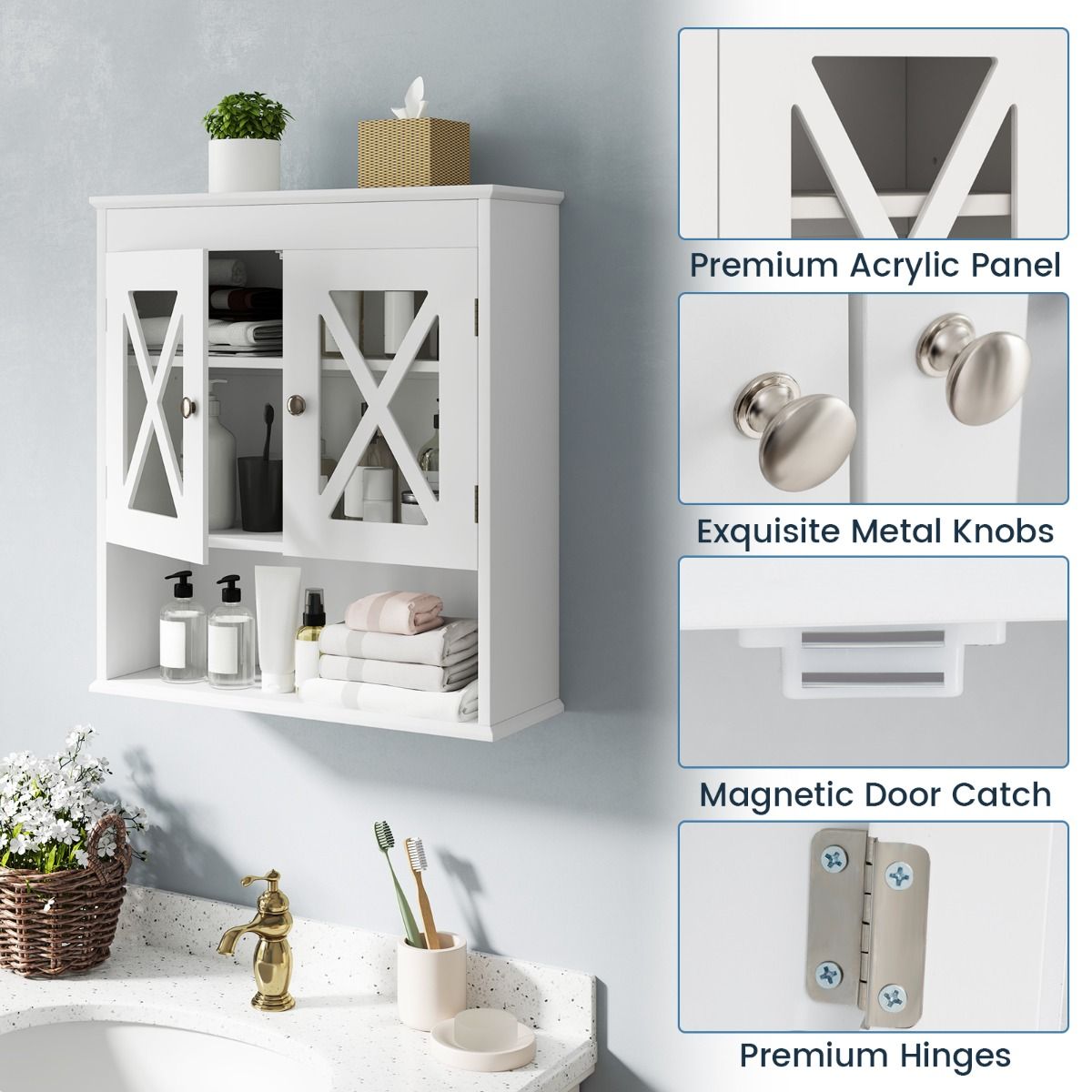 coast Bathroom Hanging Cabinet - White - 54 x 20 x 60 cm - Wall-mounted with Adjustable Rack