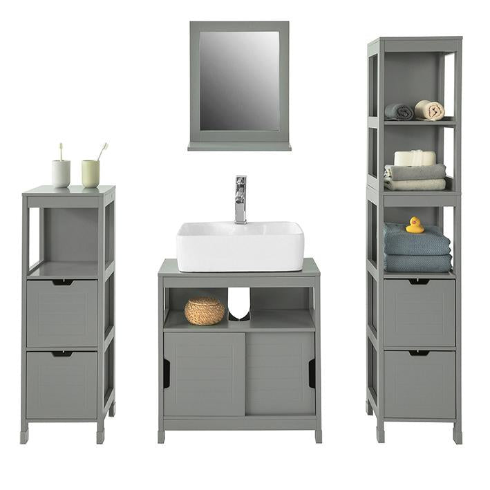 SoBuy FRG128-SG Meuble lavabo - 2 portes coulissantes 1 étagère - Gris - 60x61x30 cm