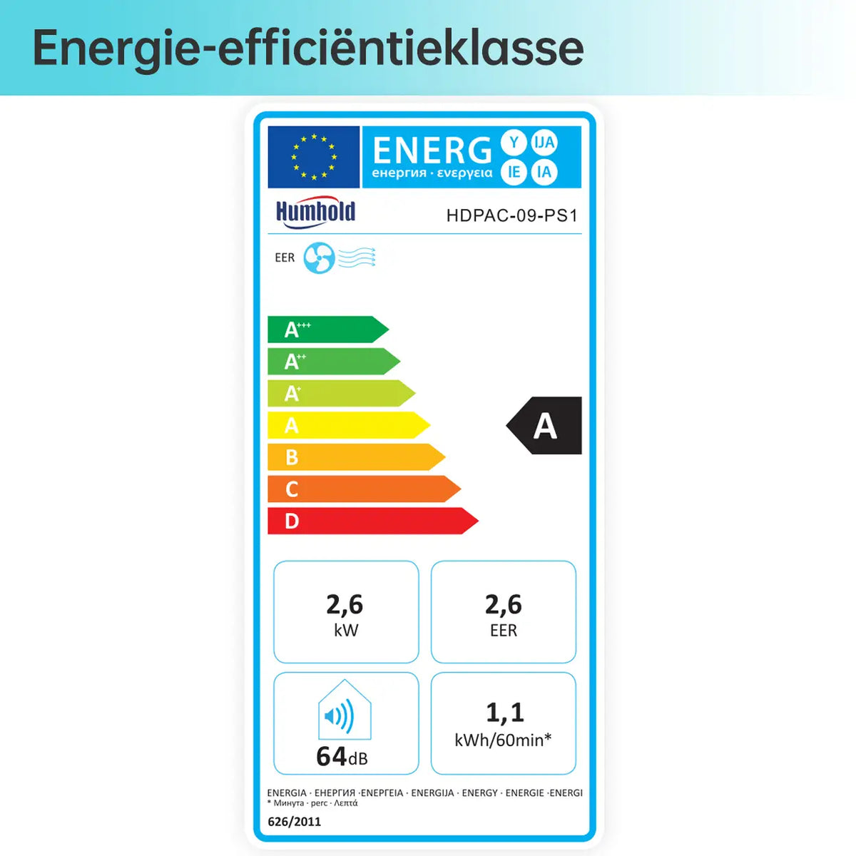 Climatiseur mobile Humhold 9 000 BTU - 3-en-1 : refroidissement, déshumidification et ventilation - jusqu'à 33 m²