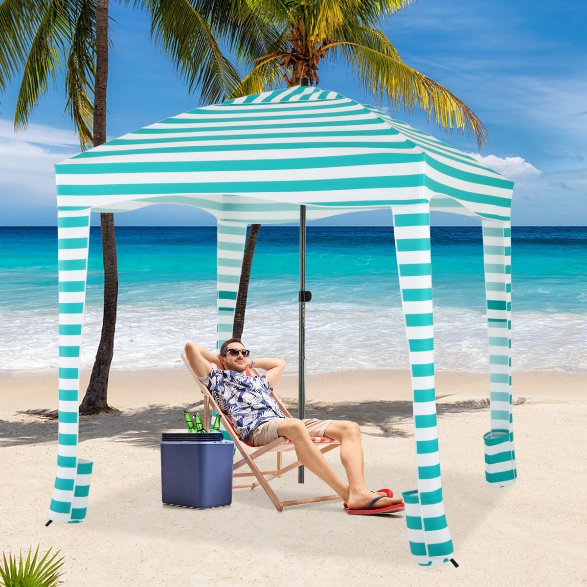Coast Beach Tent - pliable 183 x 183 x 215-240 cm Vert/Blanc