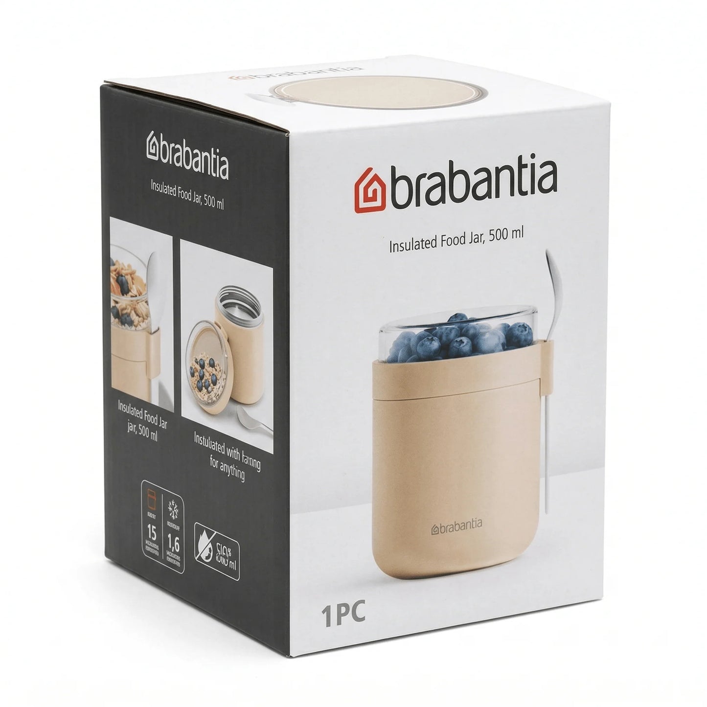Bol alimentaire Brabantia 500 ml avec cuillère, étanche, beige clair